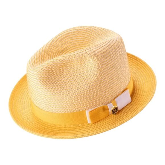 MONTIQUE MENS GOLD BRAIDED TWO TONE STINGY BRIM PINCH FEDORA HAT. H68. - Picture 2 of 2